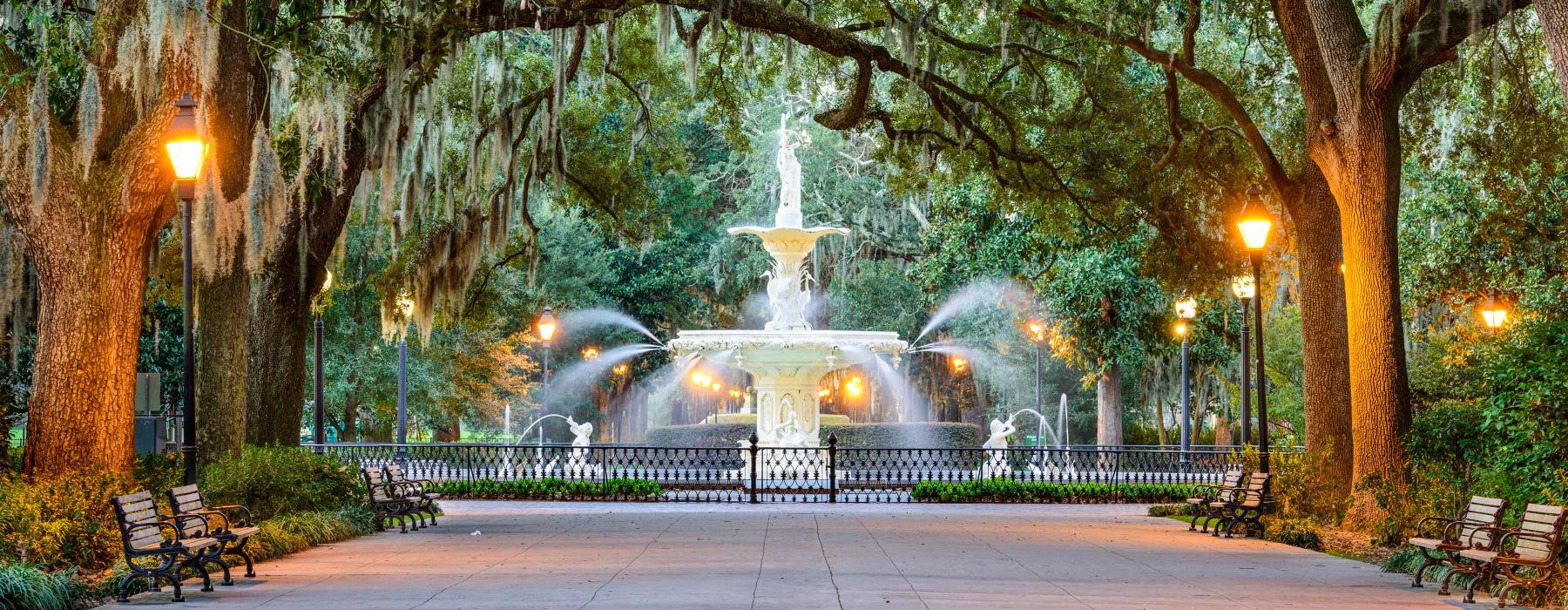 a fountain in a park