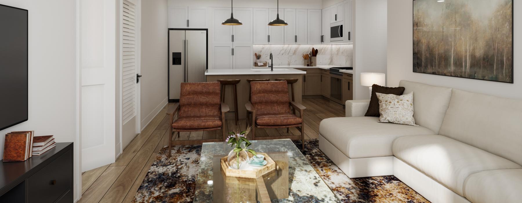 living room open to kitchen